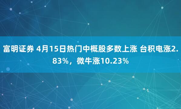 富明证券 4月15日热门中概股多数上涨 台积电涨2.83%，微牛涨10.23%