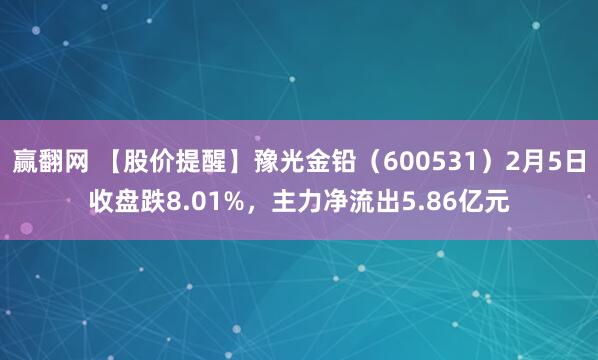 赢翻网 【股价提醒】豫光金铅（600531）2月5日收盘跌8.01%，主力净流出5.86亿元