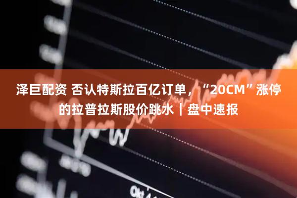 泽巨配资 否认特斯拉百亿订单，“20CM”涨停的拉普拉斯股价跳水｜盘中速报